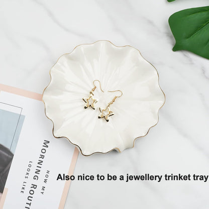 Ceramic Self Draining Soap Dish White Lotus Leaf Soap Holder Waterfall Soap Dish Soap Savers for Bar Soap, for Bathroom, for Shower, for Bar Counter