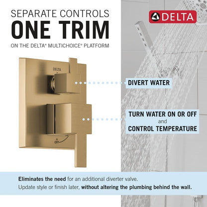 Delta Modern Square Shower System Faucet Set, Brushed Gold 6.5-inch Shower Head and Handle Set, Valve Trim Kit, Champagne Bronze T342703-CZ (Valve Not Included)
