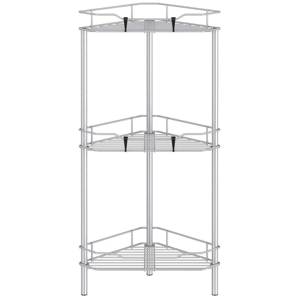 HuggieGems 4 Tier Floor Standing Corner Shower Caddy Organizer Shelf with Hooks, Bathroom Shelves Stand Rack, Black