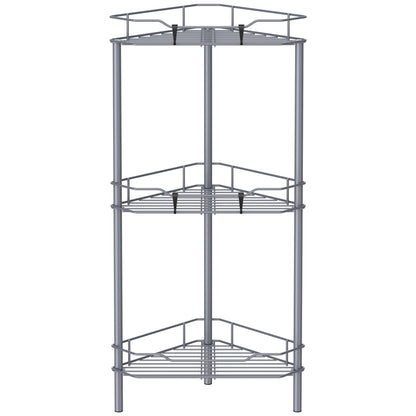 HuggieGems 4 Tier Floor Standing Corner Shower Caddy Organizer Shelf with Hooks, Bathroom Shelves Stand Rack, Black