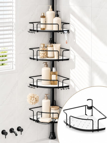 ALLZONE Two-Tone Corner Shower Caddy Tension Pole for Bath Shampoo Storage