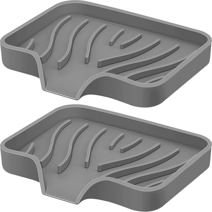 Silicone Soap Dish with Drain, SAISN Kitchen Soap Tray for Shower 2 Pack Self Draining Soap Dish Soft Bathroom Soap Holder for Kitchen Sink Flexible Portable Soap Saver, White