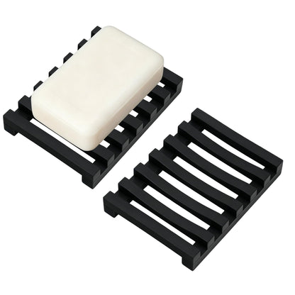 Slotted Silicone Soap Dish 2 Pcs, Self Draining Soap Holder with Raised Bar Design, Non Slip Soap Saver Tray, Quick Dry Soap Dish for Bathroom Kitchen Sink Shower, Black