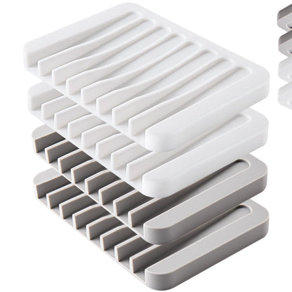 4PCS Self-Draining Silicone Bar Soap Dish and Holders for Shower