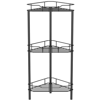 HuggieGems 4 Tier Floor Standing Corner Shower Caddy Organizer Shelf with Hooks, Bathroom Shelves Stand Rack, Black