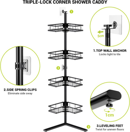 Standing Corner Shower Caddy - 4-Tier Rustproof Adjustable Shower Shelves