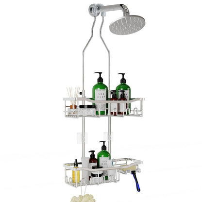 Upgraded Extended Length Shower Organizer with Hooks, Rustproof Shampoo Soap Holder, Large Hanging Bathroom Caddy