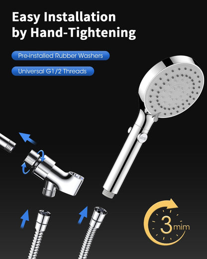 FASDUNT Shower Head with Handheld, High Pressure Showerhead with Long Hose