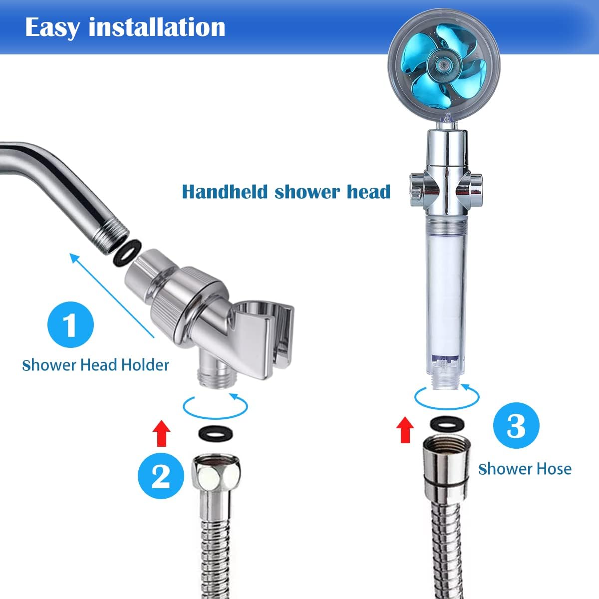 CWPW High Pressure filtered Shower Head Hydro Jet Handheld Turbo Fan Shower