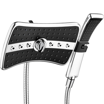 BRIGHT SHOWERS High Pressure Dual Shower Head Combo, Handheld Showerhead Rainfall Shower Head Combo with Black Face, 60 Inch Long Stainless Steel Shower Hose, Chrome