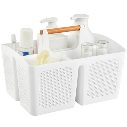 ALINK Portable Shower Caddy Basket with Compartments, Plastic Divided Cleaning Caddy Organizer Storage Tote with Handle for Bathroom, College, Dorm Room Essentials, Black