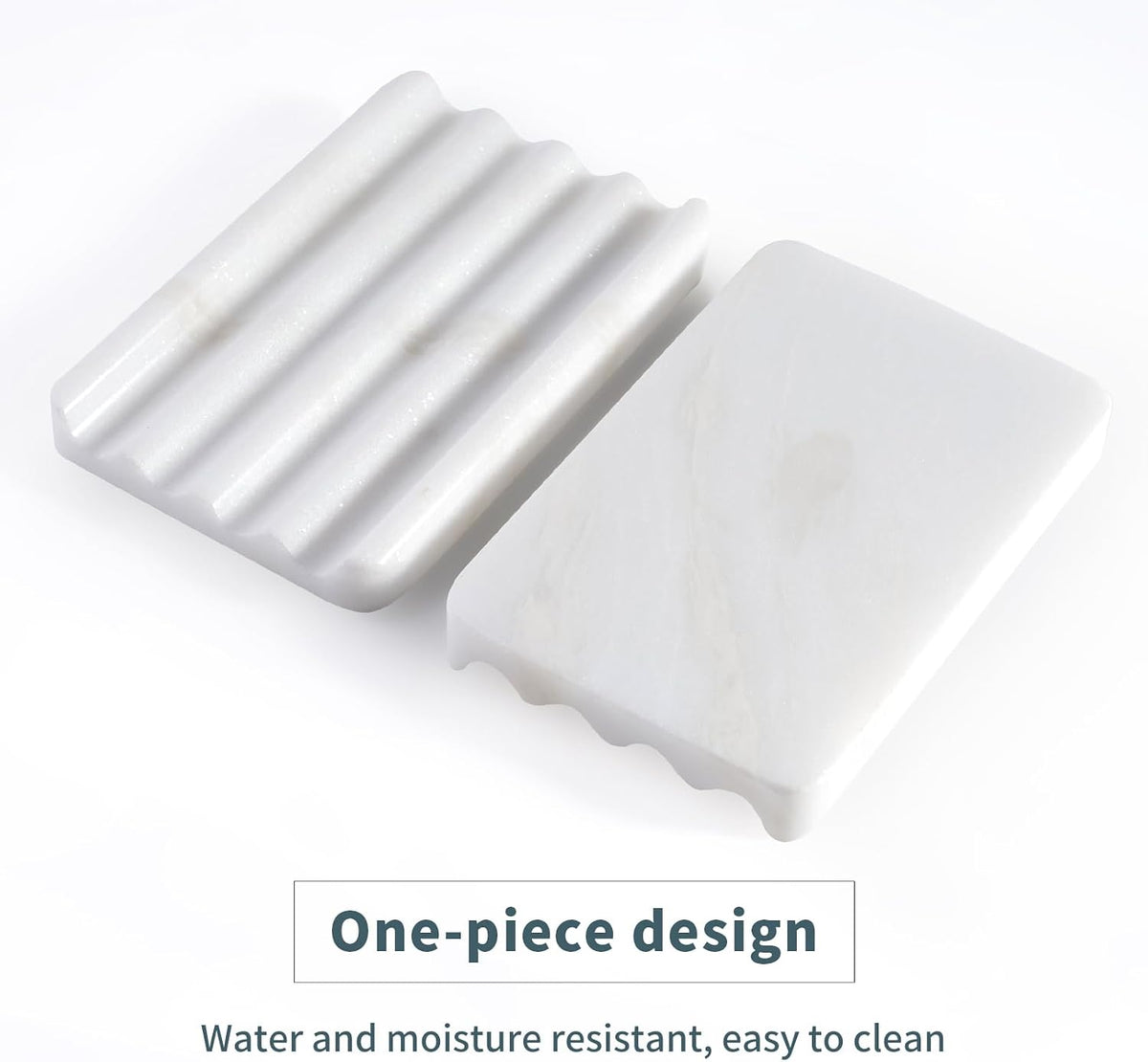 2PCS Koville African Natural Marble Soap Dish for Shower, Stone Soap Tray for Bathroom, Bar Soap Holder for Sink, Stripe Grooves Saver Keep Bars Dry Easy Clean (Namib Bianco)