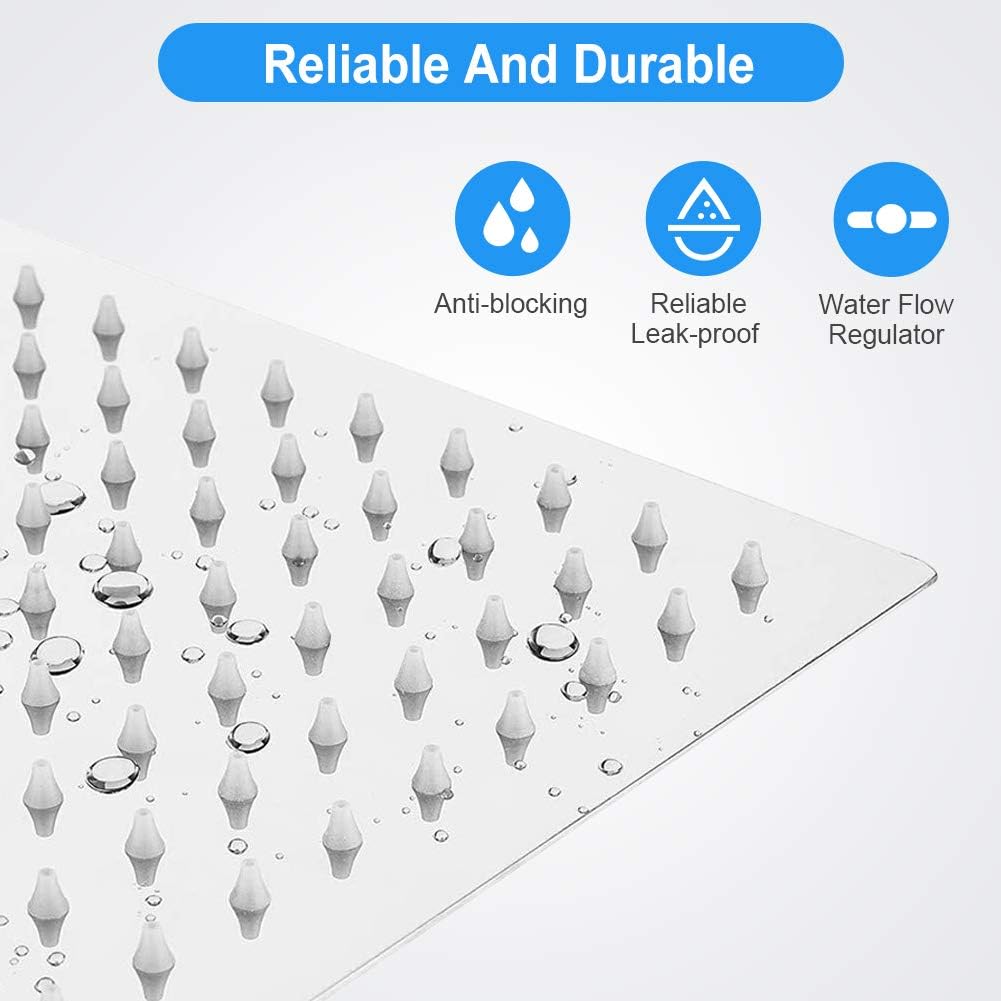 Shower Head, Kaqinu 10'' High Pressure Rainfall Shower Head/Handheld Showerhead Combo with 11” Extension Arm, Anti-leak Shower Head with Holder/Hose, Flow Regulator - Chrome