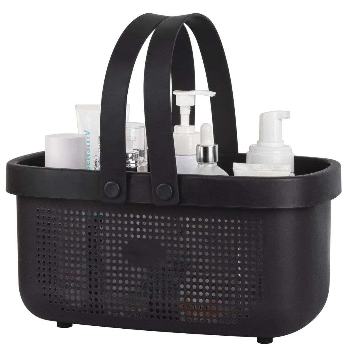 Portable Shower Caddy Basket with Handle Plastic Storage Basket Black Green