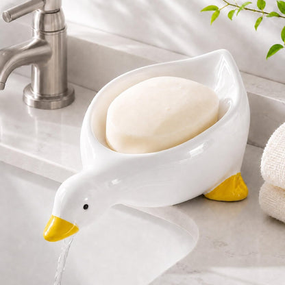 Ceramic Duck Soap Dish, Self-Draining Soap Holder for Sink and Shower