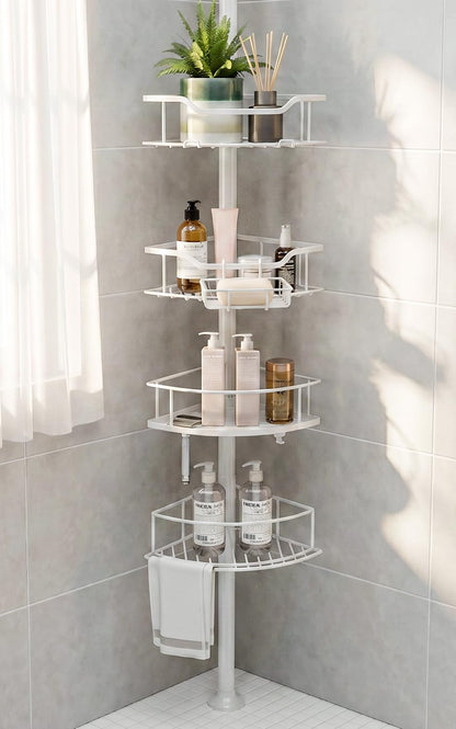Corner Shower Caddy Tension Pole, Bathroom Organizer for Renters