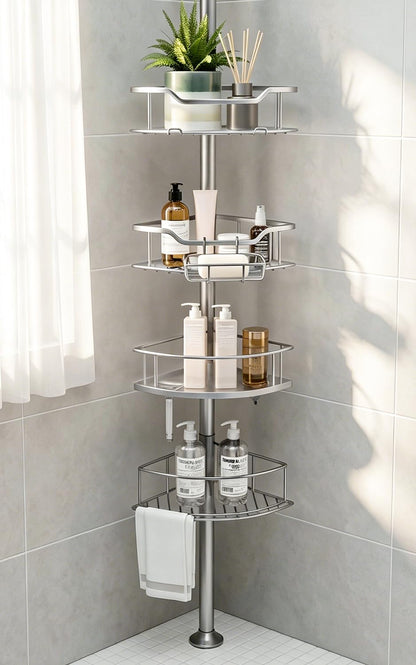 Corner Shower Caddy Tension Pole, Bathroom Organizer for Renters