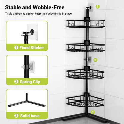 Standing Shower Caddy Corner - Rustproof Bathroom Shower Stand Shelf