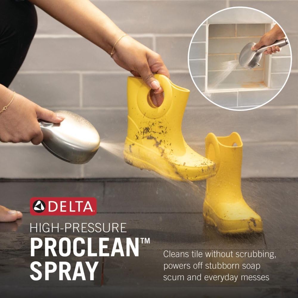 Delta 5-Setting HydroRain 2-in-1 Dual Shower Head with ProClean Spray, Brushed Nickel High Pressure Shower Head with Handheld Spray, 1.75 GPM Flow Rate, Satin Nickel 75419SN