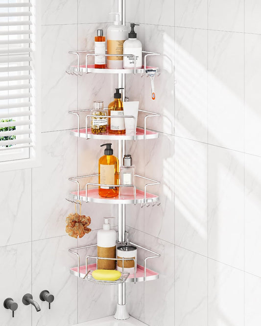 ALLZONE Two-Tone Corner Shower Caddy Tension Pole for Bath Shampoo Storage