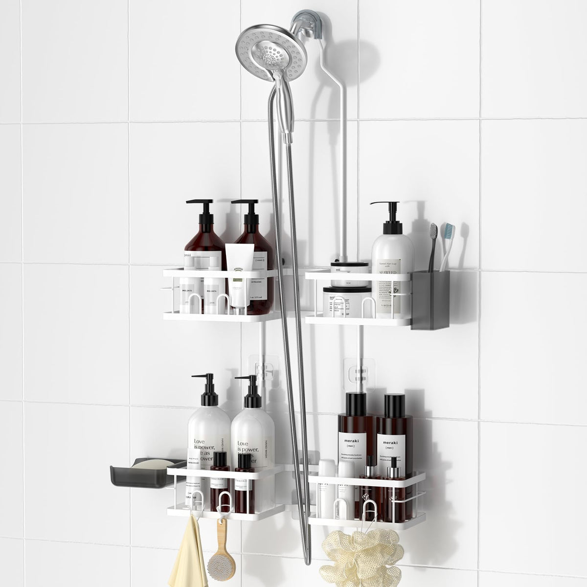 REINHARDT Adjustable Shower Caddy Hanging for Handheld Showerheads, Black