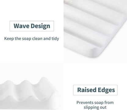 2PCS Koville African Natural Marble Soap Dish for Shower, Stone Soap Tray for Bathroom, Bar Soap Holder for Sink, Stripe Grooves Saver Keep Bars Dry Easy Clean (Namib Bianco)