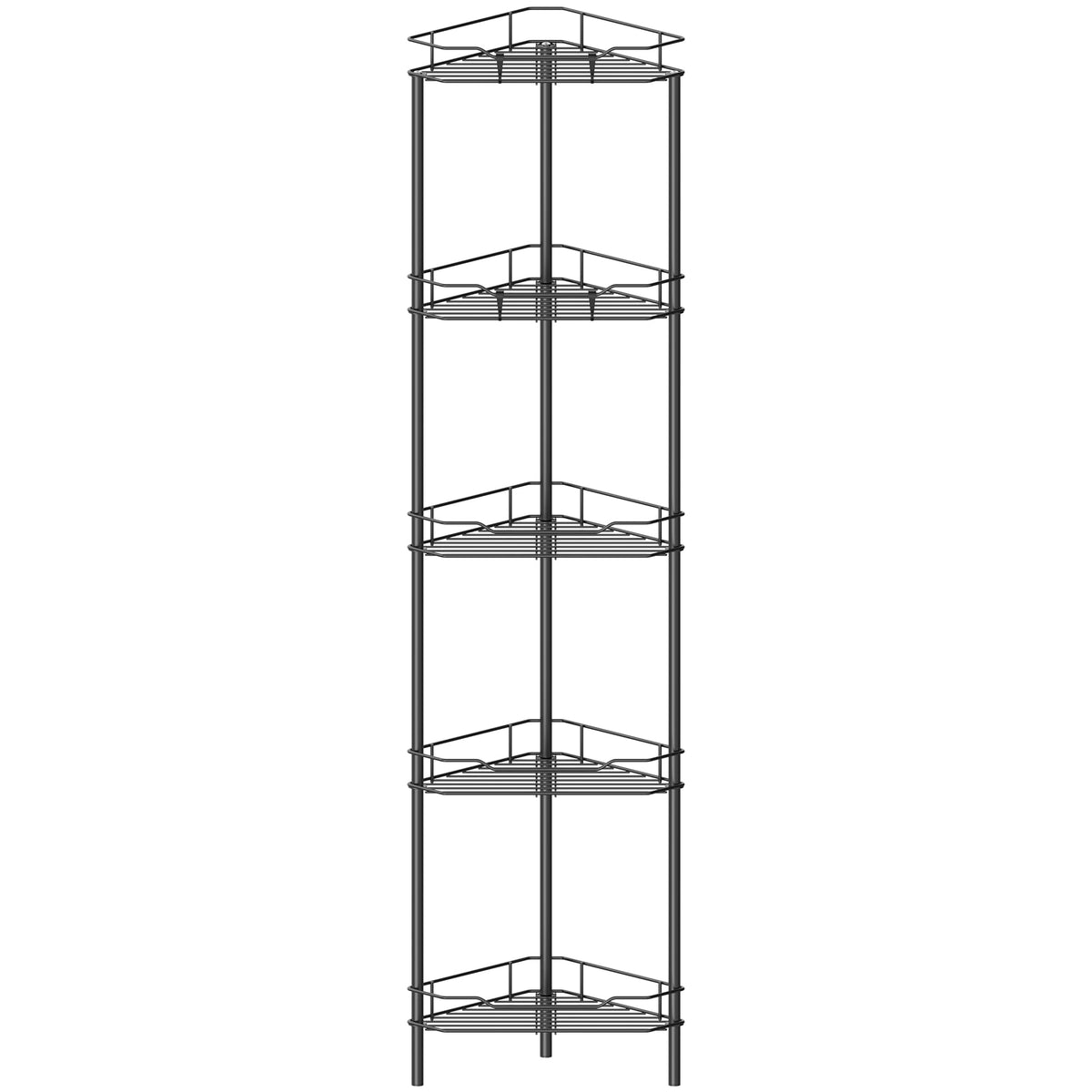 HuggieGems 4 Tier Floor Standing Corner Shower Caddy Organizer Shelf with Hooks, Bathroom Shelves Stand Rack, Black
