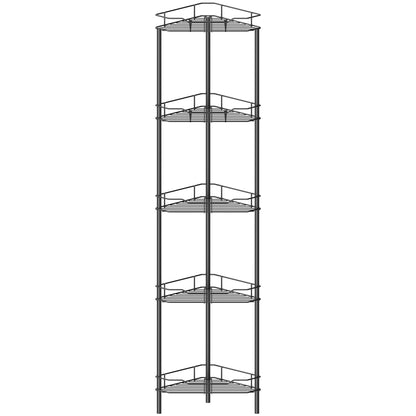 HuggieGems 4 Tier Floor Standing Corner Shower Caddy Organizer Shelf with Hooks, Bathroom Shelves Stand Rack, Black