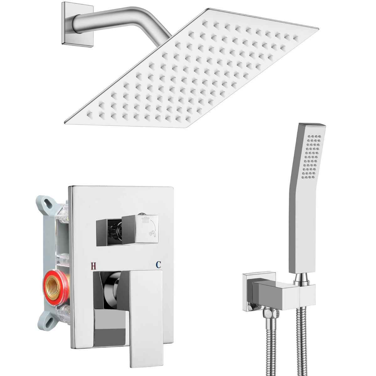 gotonovo Shower Faucet Set with Handheld Spray Matte Black,10'' Head