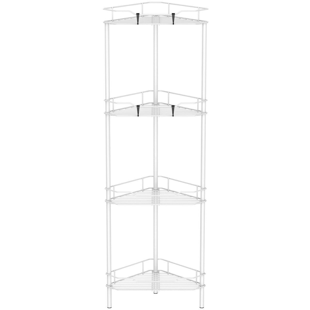 HuggieGems 4 Tier Floor Standing Corner Shower Caddy Organizer Shelf with Hooks, Bathroom Shelves Stand Rack, Black