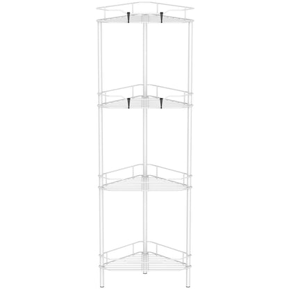 HuggieGems 4 Tier Floor Standing Corner Shower Caddy Organizer Shelf with Hooks, Bathroom Shelves Stand Rack, Black