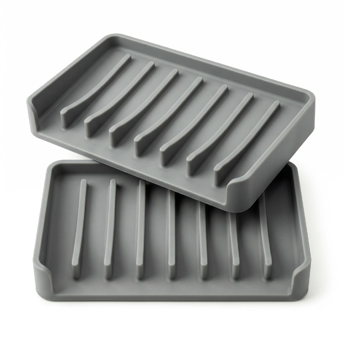 Bathway Silicone Soap Dishes for Shower, Self-Draining Bar Soap Holder Non-Slip Sink Organizer Tray for Sink, Bathroom & Kitchen, Keeps Bar Soap Dry& Dishwasher Safe, Black & Black (2 Pack)