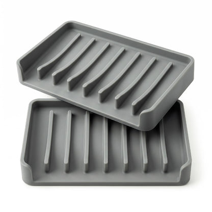 Bathway Silicone Soap Dishes for Shower, Self-Draining Bar Soap Holder Non-Slip Sink Organizer Tray for Sink, Bathroom & Kitchen, Keeps Bar Soap Dry& Dishwasher Safe, Black & Black (2 Pack)