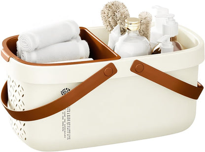 Pulseplay Portable Plastic Shower Caddy Basket with Handle Cream