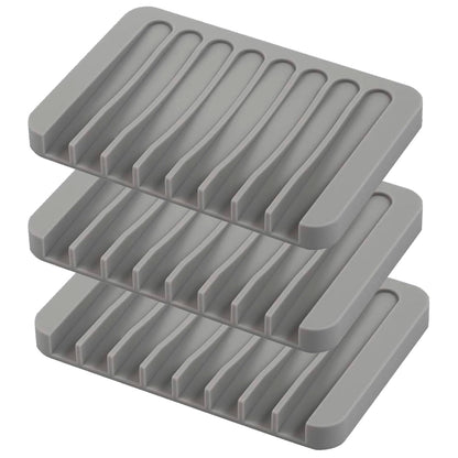 Self Draining Soap Dishes, 3 Pcs Silicone Soap Saver, Waterfall Drainer Soap Holder for Bathroom, Extend Soap Life, Keep Soap Bars Dry Clean & Easy Cleaning (White, Gray, Teal)