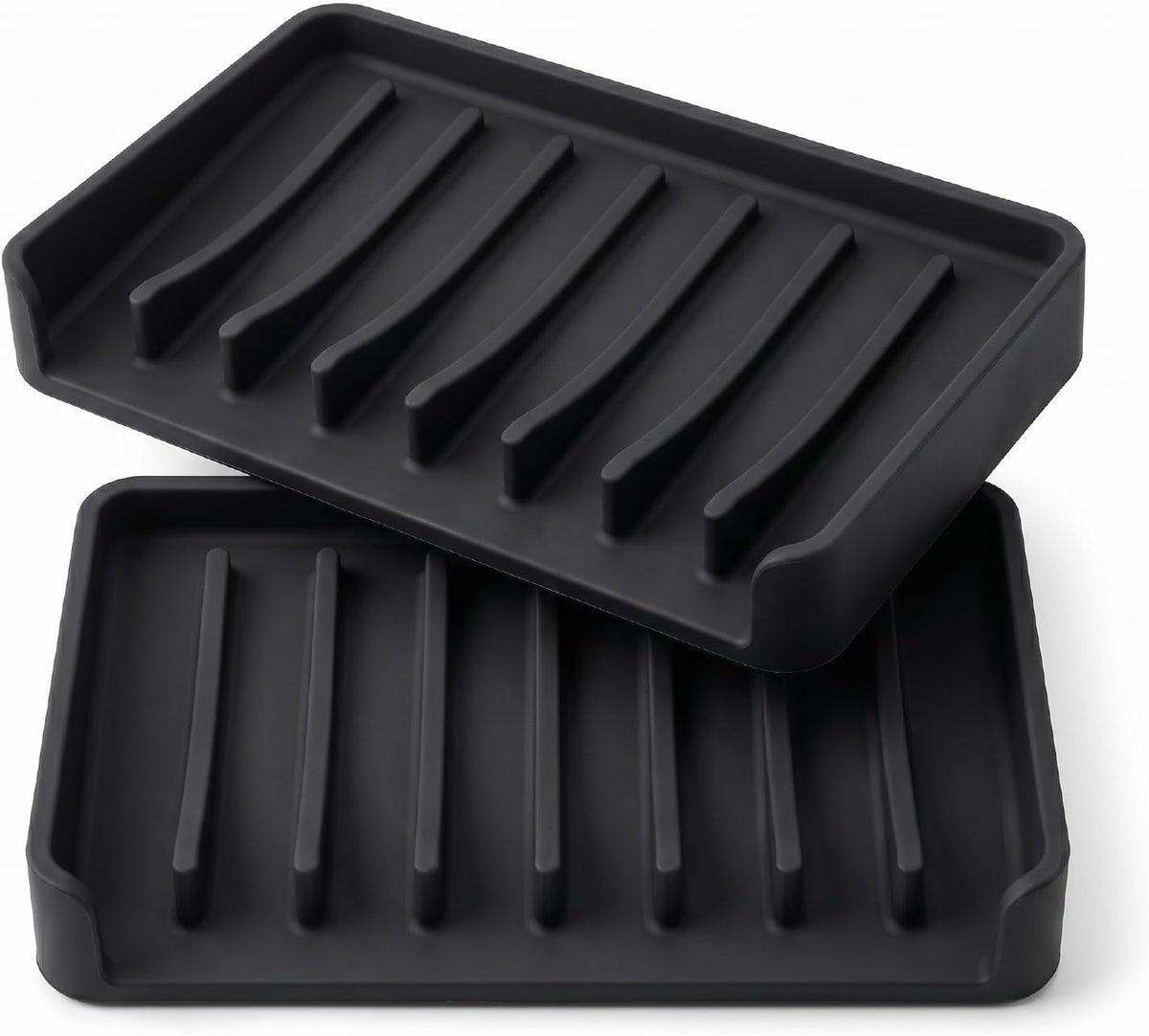 Bathway Silicone Soap Dishes for Shower, Self-Draining Bar Soap Holder Non-Slip Sink Organizer Tray for Sink, Bathroom & Kitchen, Keeps Bar Soap Dry& Dishwasher Safe, Black & Black (2 Pack)