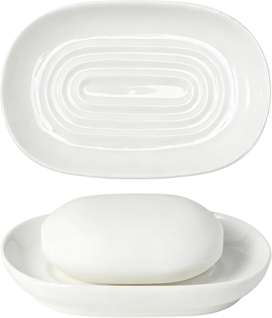 White Ceramic Soap Dish/Tray for Bathroom Shower Kitchen