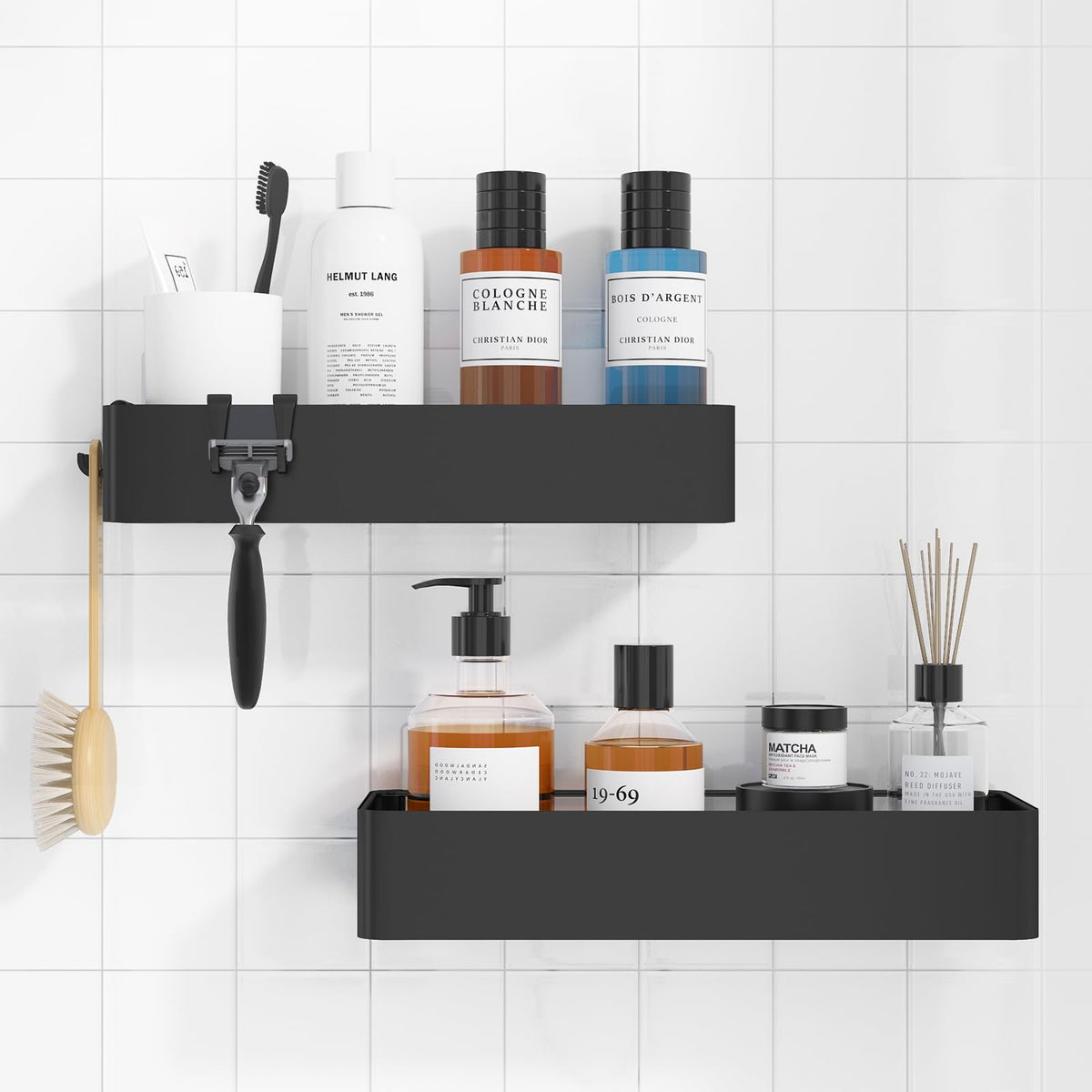 Kitsure Shower Caddy - 2 Pack Adhesive Shower Organizer, Rustproof Metal Shelves, No-Drill Bathroom Organizers and Storage, Black, XX-Large