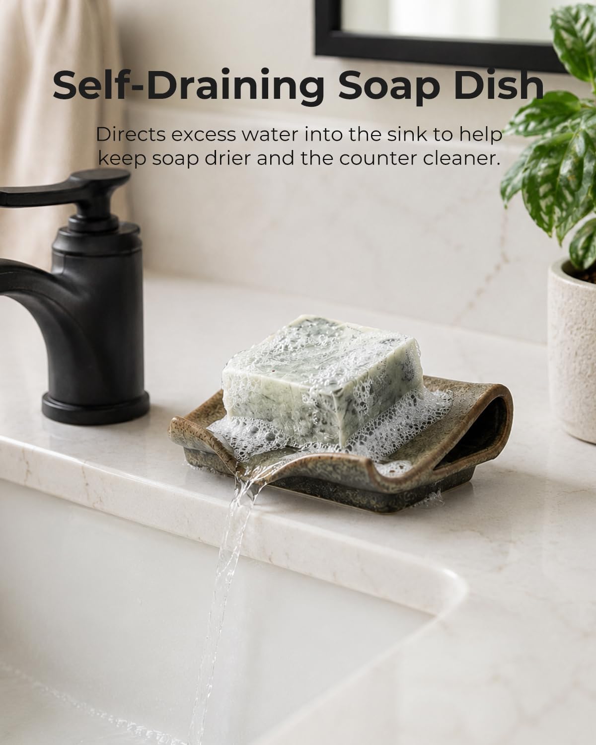 Zoeeker Self-Draining Soap Dish, Ceramic Bar Soap Holder with Drainage