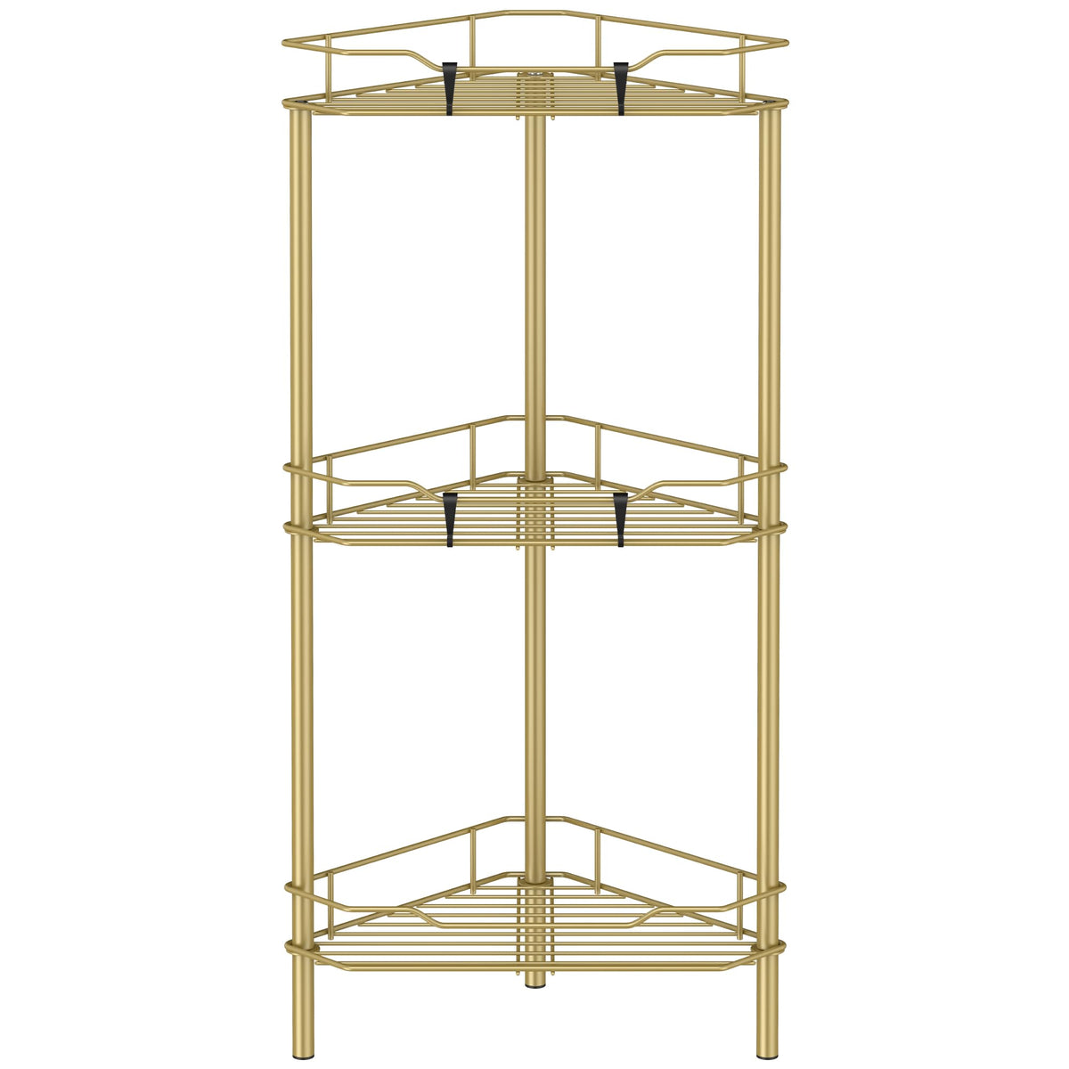 HuggieGems 4 Tier Floor Standing Corner Shower Caddy Organizer Shelf with Hooks, Bathroom Shelves Stand Rack, Black