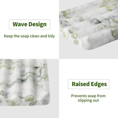 Karibiber Marble Soap Dish, Large Stone Bar Soap Holder Shower, Green Bathroom Soaps Saver, Easy Cleaning Natural Stone Sponge Holder for Kitchen Sink, Executive Jewelry Ring Tray