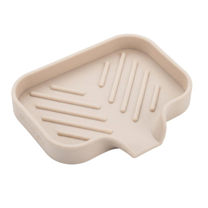 MicoYang Silicone Soap Dish with Drain Spout, Self-Draining Sink Organizer Tray for Bathroom and Kitchen, Sponges, Dispensers and Soap Holder, Non-Slip and Dishwasher Safe, White (Compact, 4.9"×3.2")