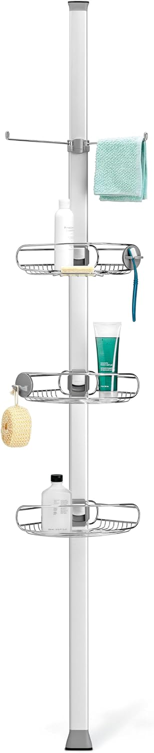 simplehuman 8' Tension Pole Shower Caddy, Stainless Steel and Anodized Aluminum
