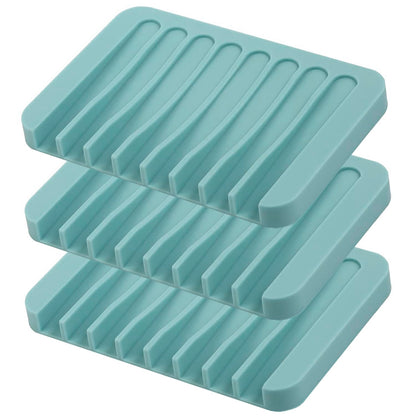 Self Draining Soap Dishes, 3 Pcs Silicone Soap Saver, Waterfall Drainer Soap Holder for Bathroom, Extend Soap Life, Keep Soap Bars Dry Clean & Easy Cleaning (White, Gray, Teal)