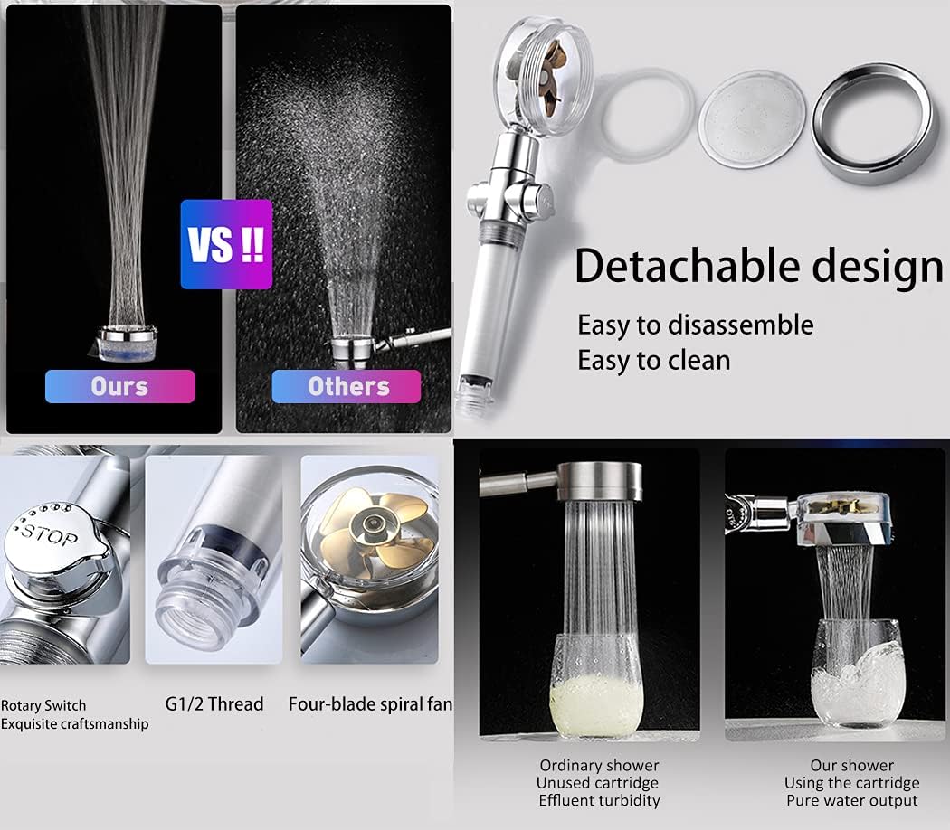 CWPW High Pressure Handheld Showerhead with filters,Vortex hydro jet Turbo