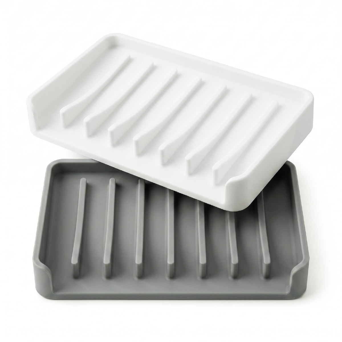 Bathway Silicone Soap Dishes for Shower, Self-Draining Bar Soap Holder Non-Slip Sink Organizer Tray for Sink, Bathroom & Kitchen, Keeps Bar Soap Dry& Dishwasher Safe, Black & Black (2 Pack)