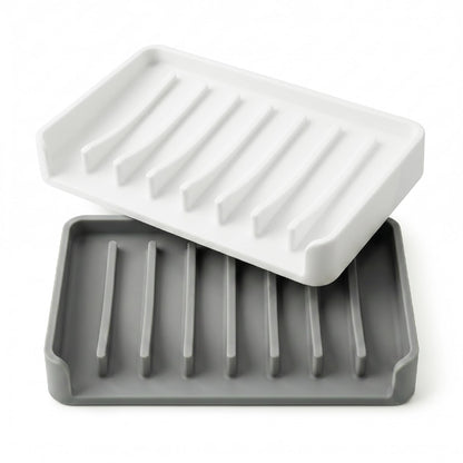 Bathway Silicone Soap Dishes for Shower, Self-Draining Bar Soap Holder Non-Slip Sink Organizer Tray for Sink, Bathroom & Kitchen, Keeps Bar Soap Dry& Dishwasher Safe, Black & Black (2 Pack)