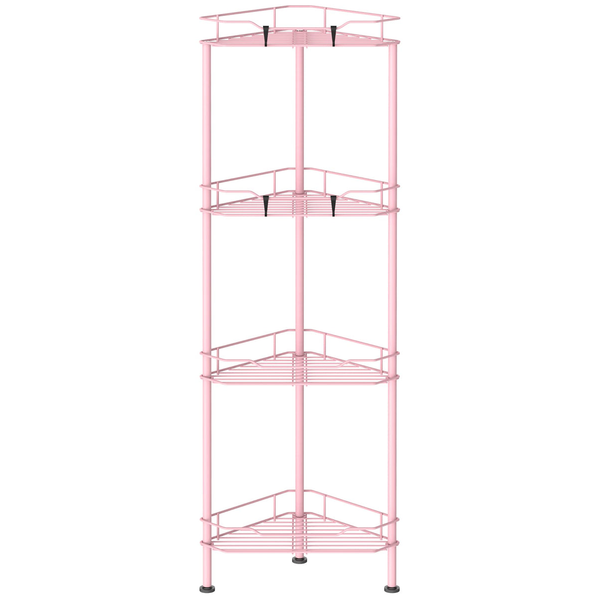 HuggieGems 4 Tier Floor Standing Corner Shower Caddy Organizer Shelf with Hooks, Bathroom Shelves Stand Rack, Black