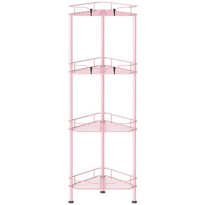 HuggieGems 4 Tier Floor Standing Corner Shower Caddy Organizer Shelf with Hooks, Bathroom Shelves Stand Rack, Black