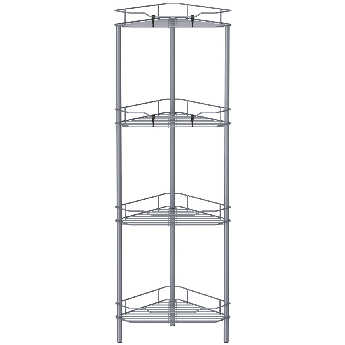 HuggieGems 4 Tier Floor Standing Corner Shower Caddy Organizer Shelf with Hooks, Bathroom Shelves Stand Rack, Black
